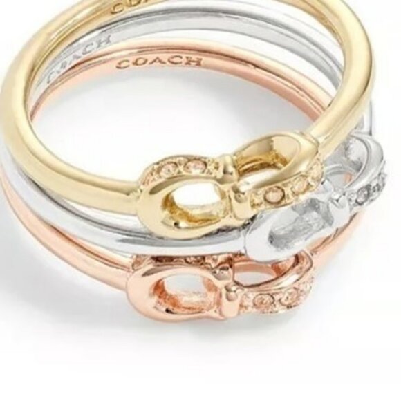 Coach Interlock Pave Crystal 3 Ring Set Size 7 NWT - Picture 3 of 7